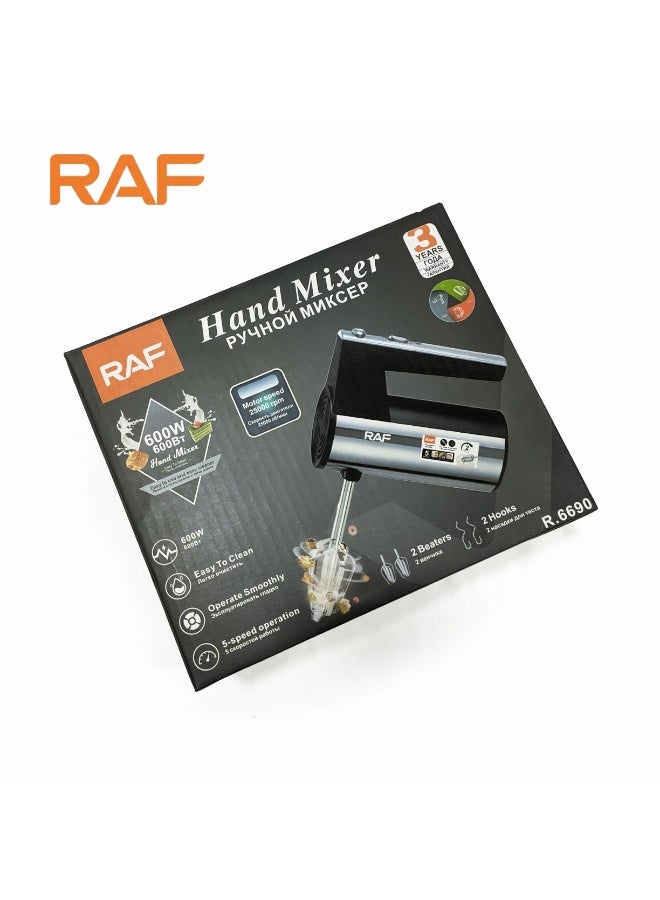 RAF R.6640 Electric Hand Mixer, 650W, 5-Speed with 2 Beaters and 2 Dough Hooks - Marble Design