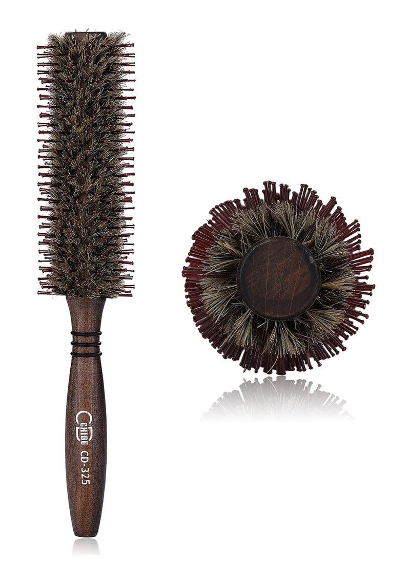 Perfehair - PERFEHAIR Round Boar  Nylon Bristle Hair Brush  19 Inch Small Styling Smooth Shine Hairbrush for Blow Drying Curling Mens and Womens Short Medium Thin Fine Hair Natural Wooden Handle - Image 1