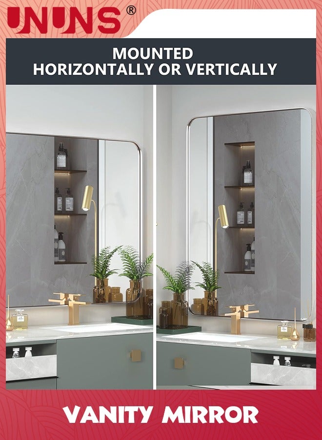 UNUNS Vanity Bathroom Mirror,Bathroom Mirror For Over Sink,Wall-Mounted Aluminum Framed Mirror For Bedroom,Restroom,Corner,Modern Rounded Corner Anti-Rust Hanging Mirrors Of Home,16 x 24in,White  - Image 2