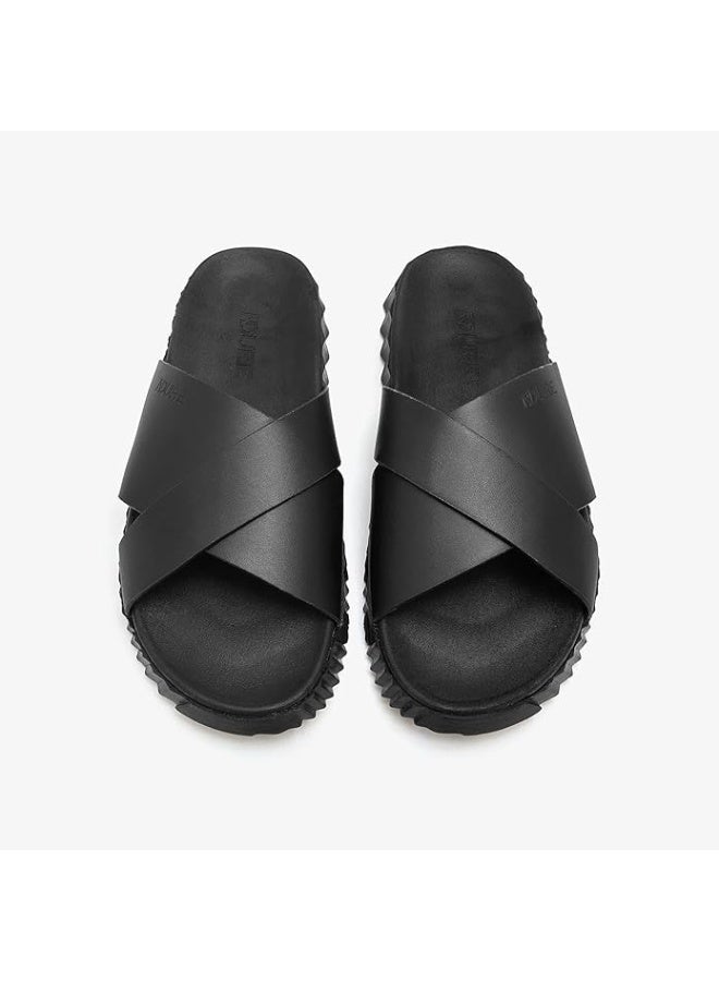 نديور صنادل يومية للرجال من NDURE | نعل داخلي من الجلد الصناعي ووسادة رغوية سحابية خفيفة الوزن | نعل خارجي من TPR مقاوم للانزلاق | مقدمة مدورة سهلة الارتداء ومريحة - Image 2