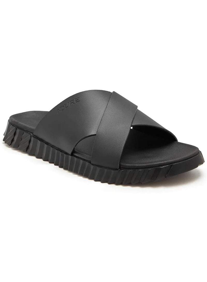 نديور صنادل يومية للرجال من NDURE | نعل داخلي من الجلد الصناعي ووسادة رغوية سحابية خفيفة الوزن | نعل خارجي من TPR مقاوم للانزلاق | مقدمة مدورة سهلة الارتداء ومريحة - Image 1