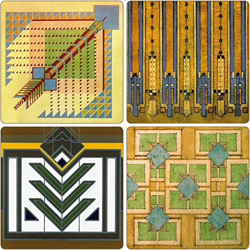 CoasterStone Absorbent Coasters, 4-1/4-Inch, "Frank Lloyd Wright Rug Designs", Set of 4