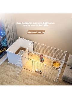 Kidle Pet Dog Fence Pet Enclosure Dog House Indoor Small Dog Fence Isolation Door With Toilet Area Dog Cage Dog Playpen Indoor For Dogs Cat Rabbit White 127x75x47 Cm  - Image 5