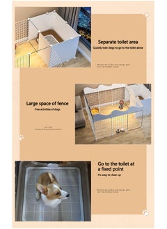 Kidle Pet Dog Fence Pet Enclosure Dog House Indoor Small Dog Fence Isolation Door With Toilet Area Dog Cage Dog Playpen Indoor For Dogs Cat Rabbit White 127x75x47 Cm  - Image 3