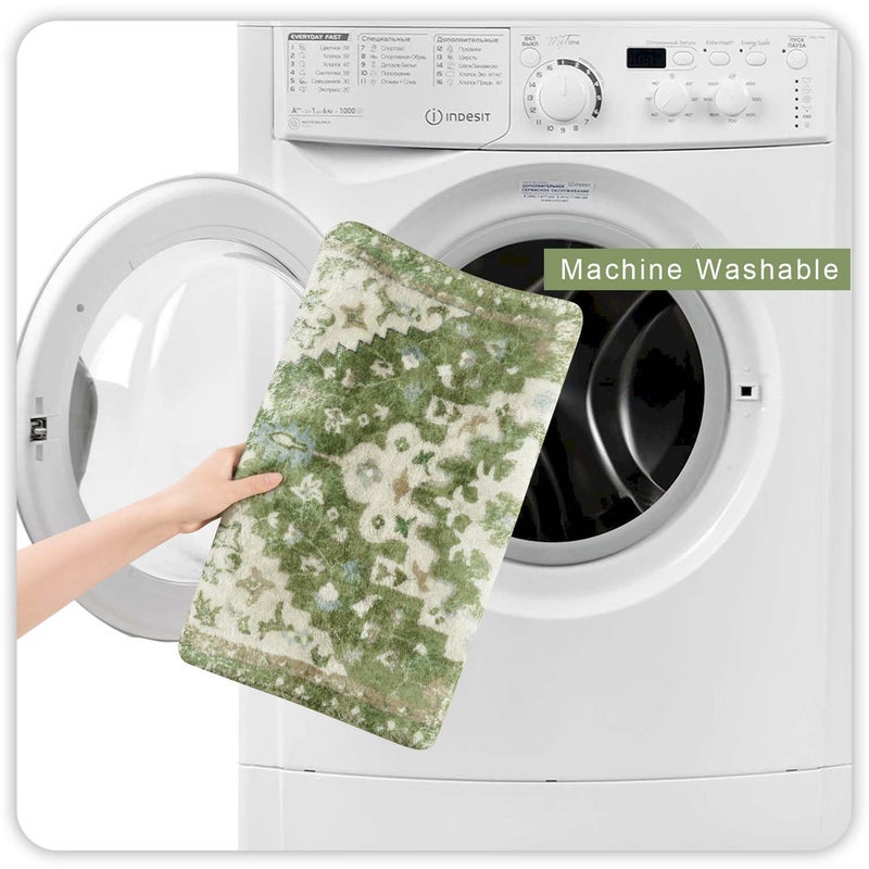 Uphome Vintage Bathroom Runner Rug Sage Green Boho Non-Slip Kitchen Runner Oriental Soft Machine Washable Hallway Rug Tribal Floral Aesthetic Shower Mat for Bedroom Entryway Kids Room  24x71 inch - Image 3