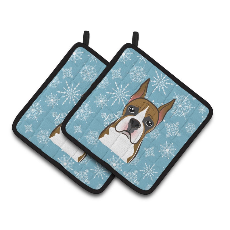 Caroline's Treasures ""Caroline's Treasures Snowflake Boxer Pair of Pot Holders BB1657PTHD  7.5HX7.5W  Multicolor"" 