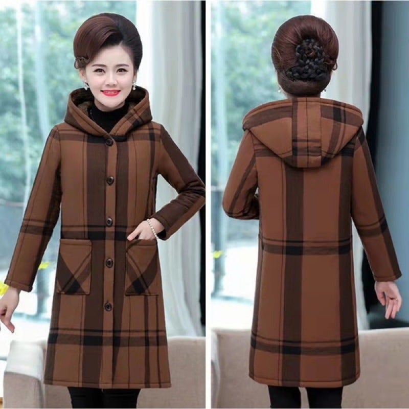 Womens cotton-padded coat for the elderly mother winter clothes plus size cotton-padded coat for the elderly grandma fleece-lined thickened mid-length cotton-padded jacket XL yellow - Image 3