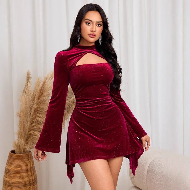 فستان أنيق أحمر خمري للنساء - Image 1