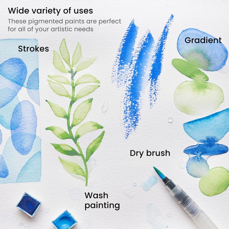 Arteza Watercolor Paint Set with Water Brush, 12 Watercolor Half Pans in Ocean Tones, Semi Moist, Art Supplies for Painting Stunning Seascapes - Image 5