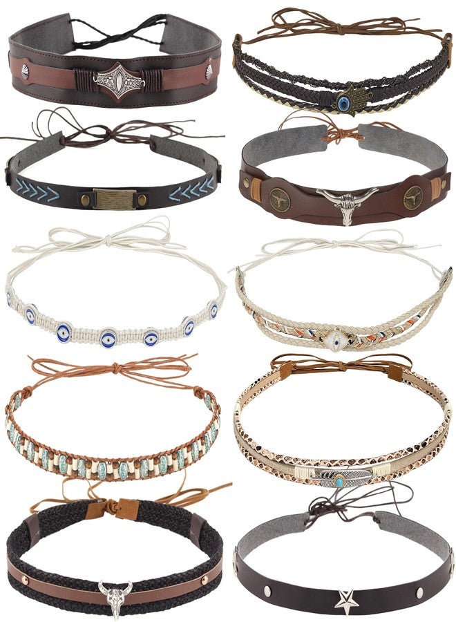 RainFlowwer 10 PCS Leather Cowboy Hat Bands for Men Women Western/Fedora/Panama Hat Belts Cowgirl Hatbands Cowboy Supply Hand Made Replacement - Image 1