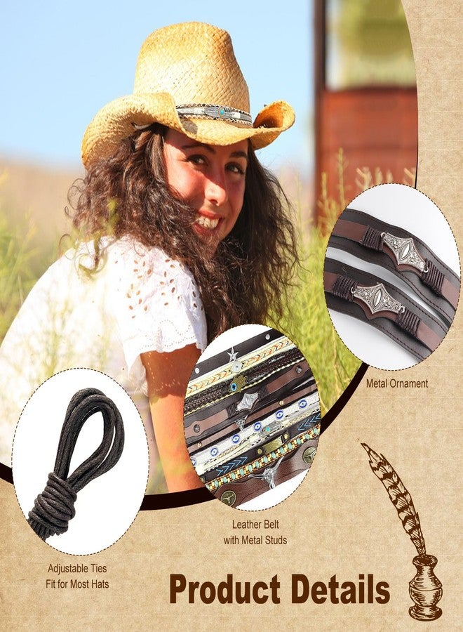 RainFlowwer 10 PCS Leather Cowboy Hat Bands for Men Women Western/Fedora/Panama Hat Belts Cowgirl Hatbands Cowboy Supply Hand Made Replacement - Image 4