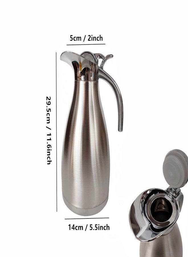 Honkenda 68 Oz Large Stainless Steel Thermal Coffee Carafe for Keeping Hot or Cold Beverage Dispenser, Double Walled Vacuum Insulated Thermos Pot Server for Tea, Keep Hot Water for 12 Hours (Silver 2L) - Image 2