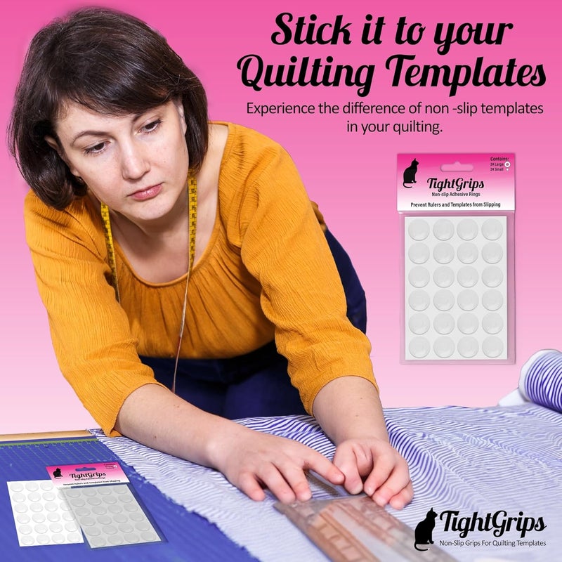 TightGrips Non-Slip Pads for Quilt Templates | Precision Grips for Quilting Supplies | Enhance Accuracy and Stability | Non-Slip Quilting Tools | Complete Set of 48-24 Large & 24 Small Grips - Image 5