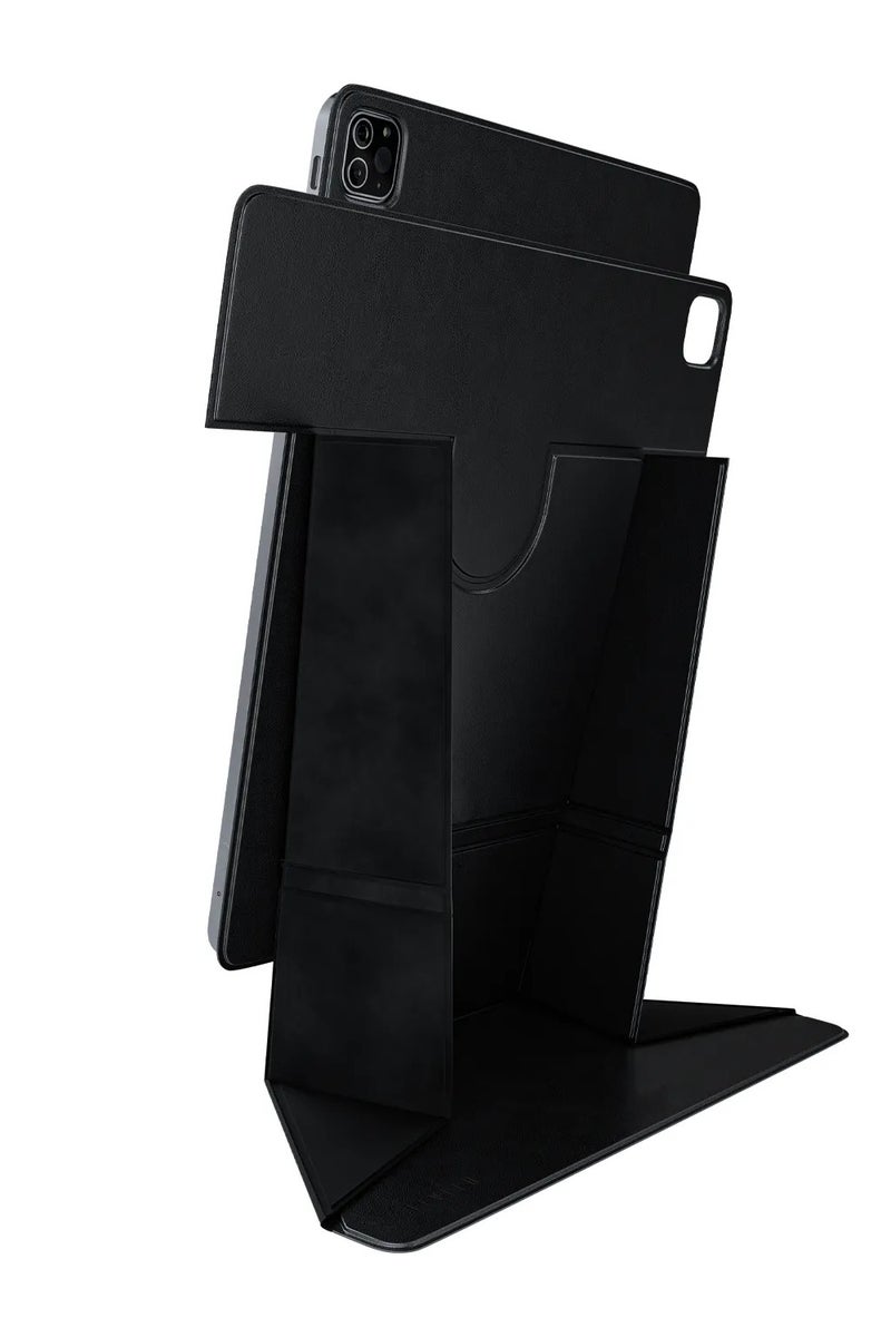 LEVELO Elegante Magnetic Folio for iPad Pro 13" 2022 Case 360° Rotation Multi Fold PU Leather Stain Resistant - Black - Image 2