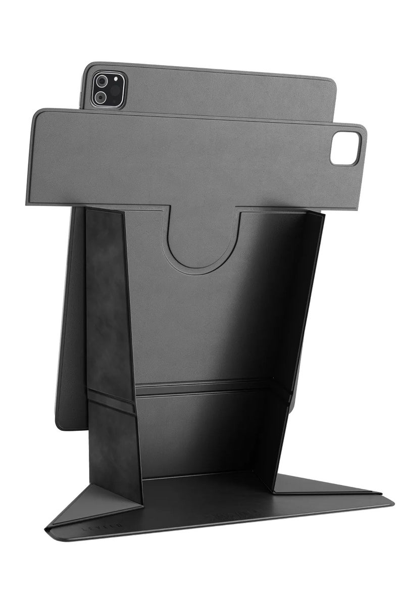 LEVELO Elegante Magnetic Folio for iPad Pro 13" 2022 Case 360° Rotation Multi Fold PU Leather Stain Resistant - Black - Image 1