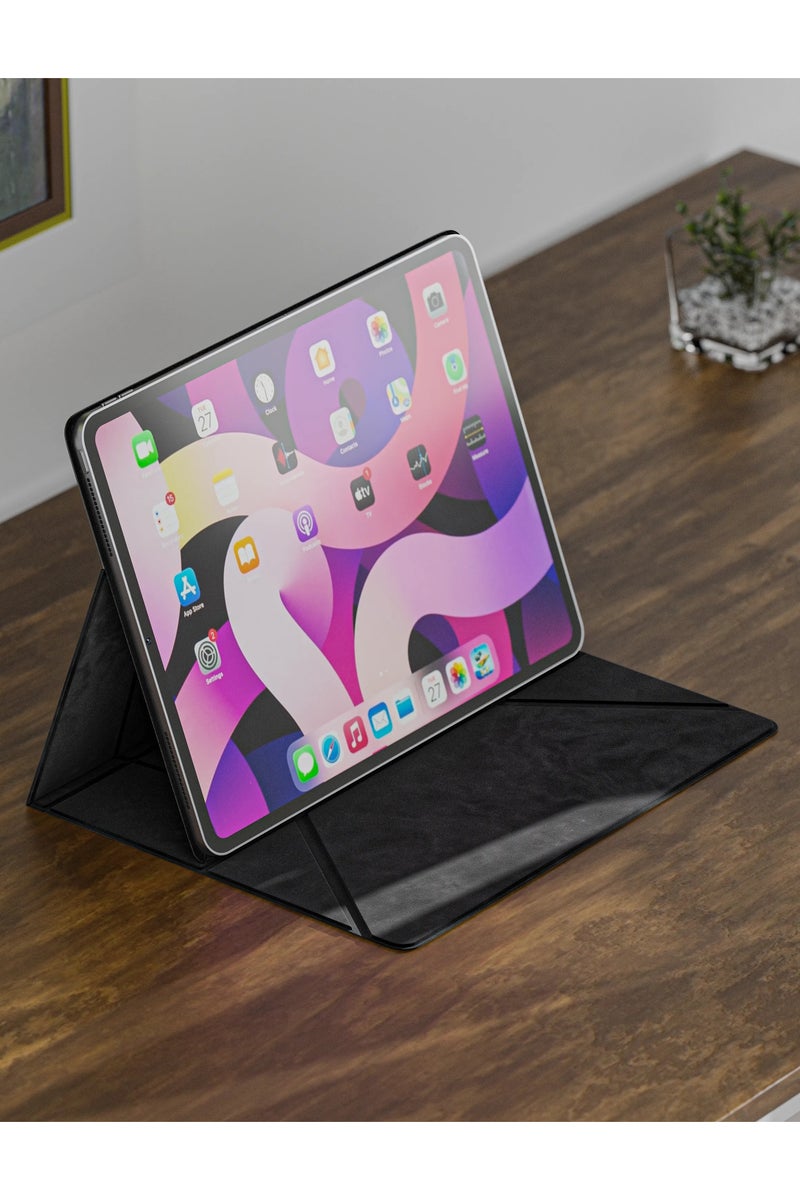 LEVELO Elegante Magnetic Folio for iPad Pro 13" 2022 Case 360° Rotation Multi Fold PU Leather Stain Resistant - Black - Image 4