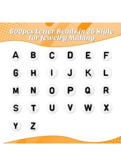 Generic 600pcs Letter Beads for Bracelets kit，Alphabet Beads for Jewelry Making Bracelets Necklaces Key Chains 4X7mm (C, White)  - Image 2