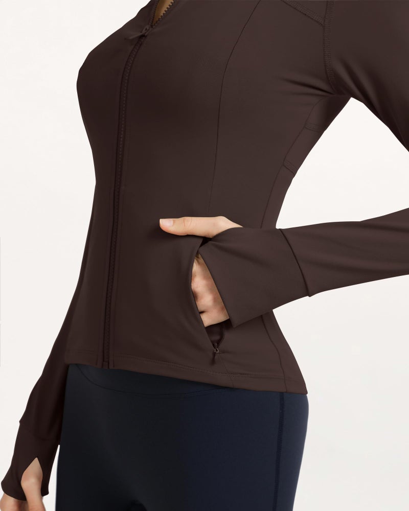 Locachy Women's Slim Fit Full Zip Athletic Running Sports Workout Jacket with Thumb Holes 01 Coffee S - Image 5