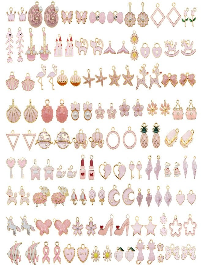 JJG Wholesales 80pcs(40PAIRS) Assorted Gold Tone PINK Theme Enamel Dainty Dangle Pendants Charms for Earrings Jewelry Making Necklace Bracelet Craft Findings - Image 1