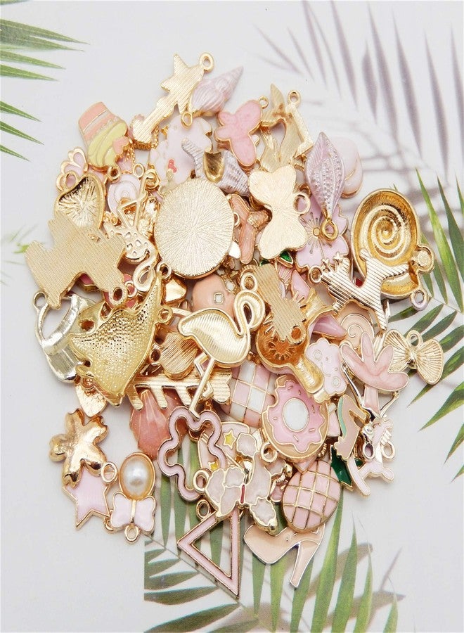 JJG Wholesales 80pcs(40PAIRS) Assorted Gold Tone PINK Theme Enamel Dainty Dangle Pendants Charms for Earrings Jewelry Making Necklace Bracelet Craft Findings - Image 3