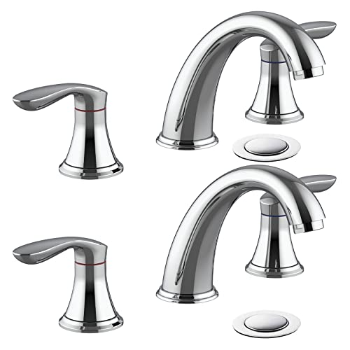 Hosslly Bathroom Sink Faucet Faucet for Bathroom Sink Widespread Chrome Bathroom Faucet 3 Hole with Stainless Steel Pop Up Drain and cUPC LeadFree Hose Chrome 2 Packs - Image 1