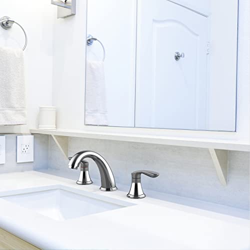 Hosslly Bathroom Sink Faucet Faucet for Bathroom Sink Widespread Chrome Bathroom Faucet 3 Hole with Stainless Steel Pop Up Drain and cUPC LeadFree Hose Chrome 2 Packs - Image 3