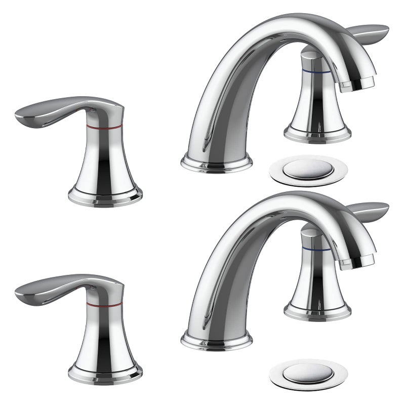 Hosslly Bathroom Sink Faucet Faucet for Bathroom Sink Widespread Chrome Bathroom Faucet 3 Hole with Stainless Steel Pop Up Drain and cUPC LeadFree Hose Chrome 2 Packs - Image 2