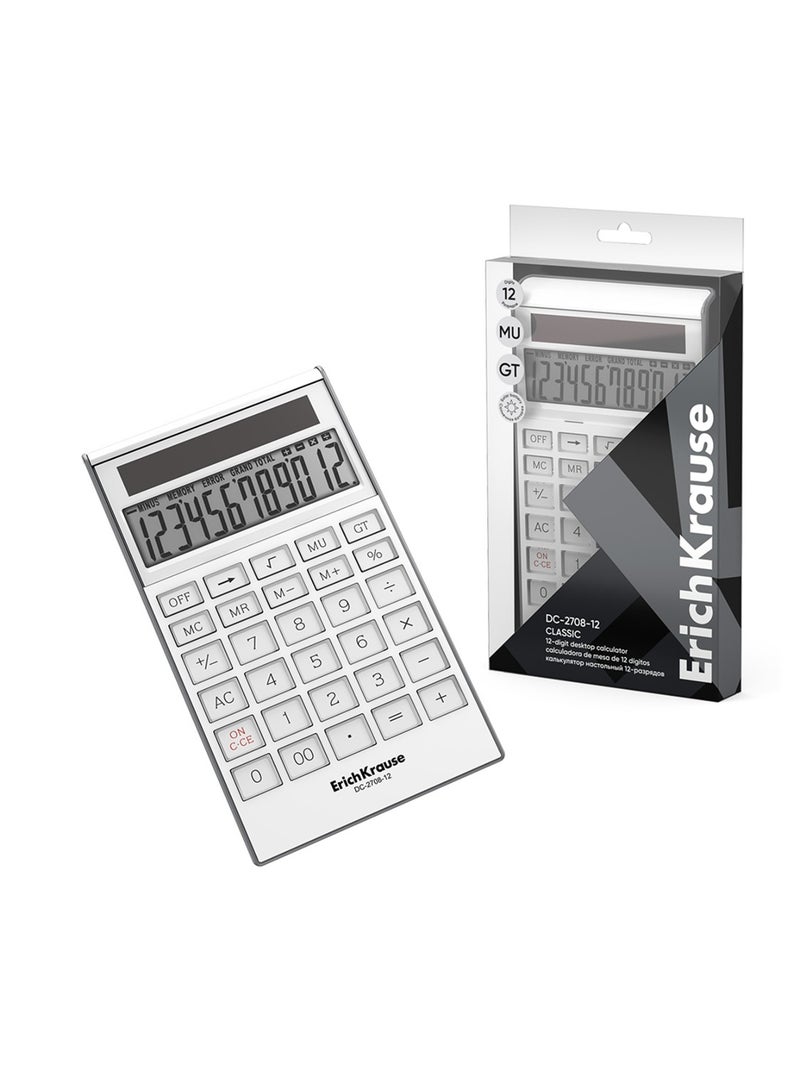 ErichKrause Classic Desktop Calculator With 12 Digit Display And Dual Power White Body - Image 2