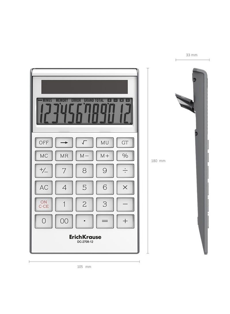 ErichKrause Classic Desktop Calculator With 12 Digit Display And Dual Power White Body - Image 4