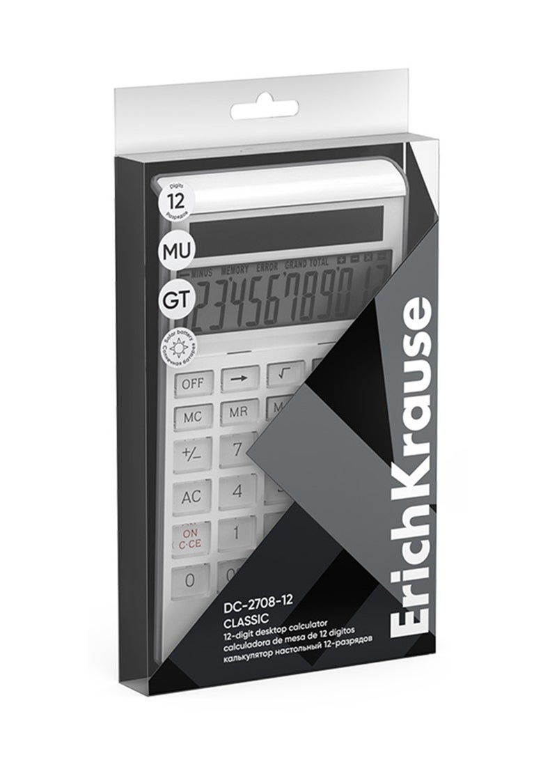 ErichKrause Classic Desktop Calculator With 12 Digit Display And Dual Power White Body - Image 1