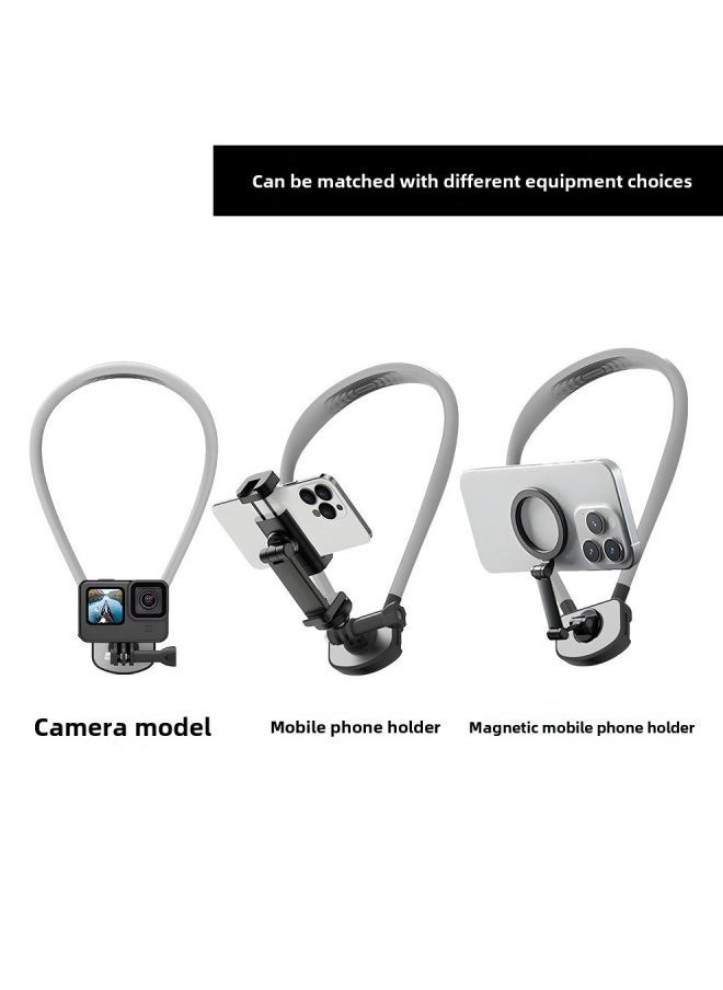 Hanging Neck Mobile Phone Magnetic Bracket First Viewing Angle Shooting Live Riding Mountaineering Fishing Outdoor Sports Camera Accessories-Color:Camera Style Halter Stand Gray - Image 3