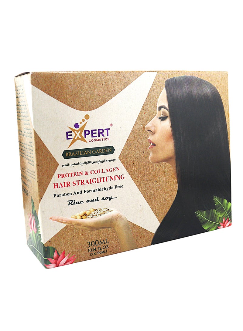 Expert Cosmetics Brazilian Garden Hair Straightening Kit, Protein & Collagen, Paraben and Formaldehyde Free, Rice and Soy, 300ml, 3-Step Treatment with Clarifying Shampoo, Straightening Cream, Deep Conditioning Mask - Image 2