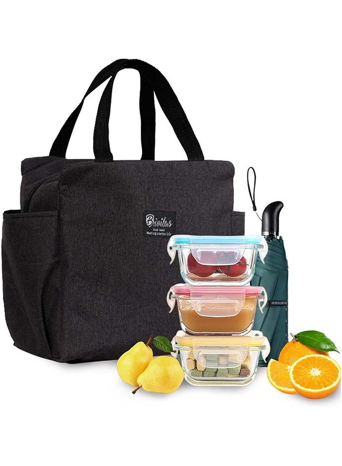 YIM-VIBEHAUS Lunch Bag Lunch Box Bag for Men Women Wide Open Food Bag for Picnic Work School Outdoor (Black) - Image 1