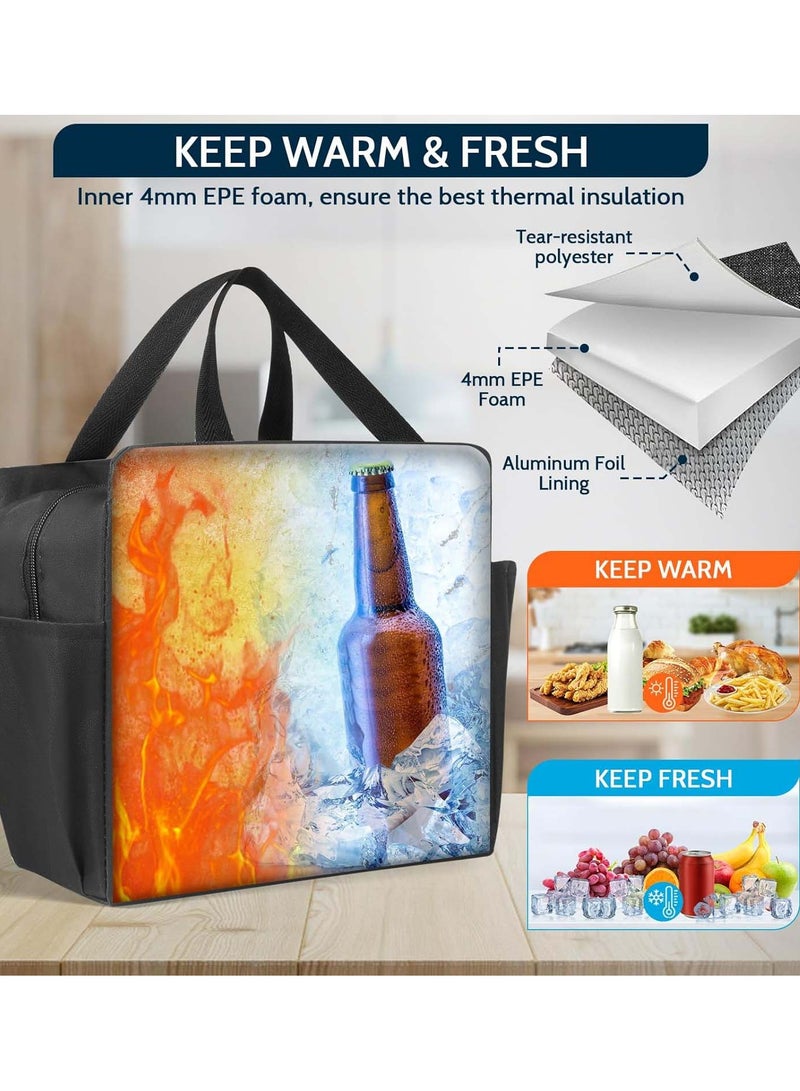 YIM-VIBEHAUS Lunch Bag Lunch Box Bag for Men Women Wide Open Food Bag for Picnic Work School Outdoor (Black) - Image 2
