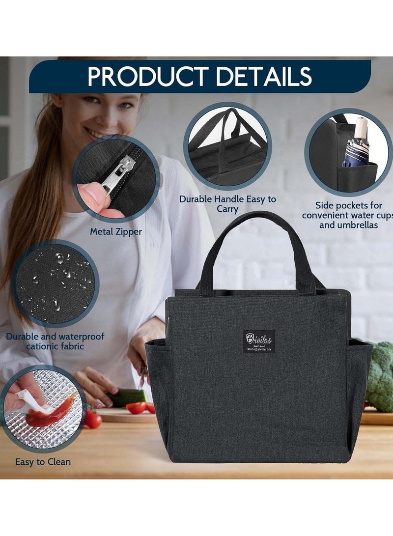 YIM-VIBEHAUS Lunch Bag Lunch Box Bag for Men Women Wide Open Food Bag for Picnic Work School Outdoor (Black) - Image 5