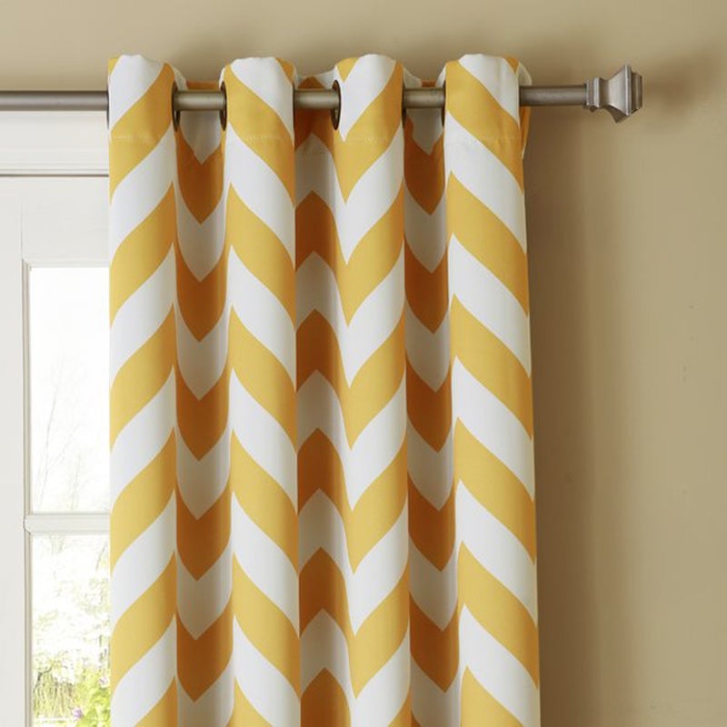 Dekor World Dekor World Cotton Yellow Chavron Printed Eyelet Curtain Set Pack of 2110X215Cm 4X7Feet Door Curtain - Image 2