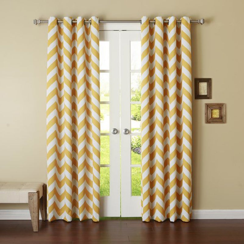 Dekor World Dekor World Cotton Yellow Chavron Printed Eyelet Curtain Set Pack of 2110X215Cm 4X7Feet Door Curtain - Image 1