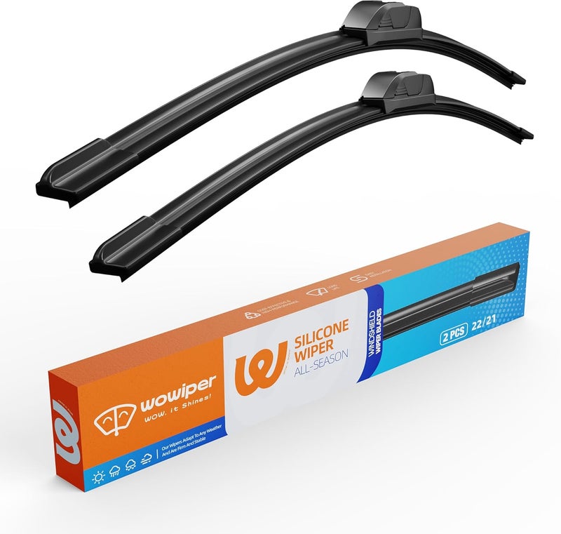 WOWIPER Silicone Wiper Blades 22 21 inch Replacement for Toyota Tacoma 2015-2005/Jeep Grand Cherokee 21-11/Honda Pilot 14-09 OEM Quality Silicone Windshield Wiper Blades for My Car(Set of 2) U/J Hook - Image 1