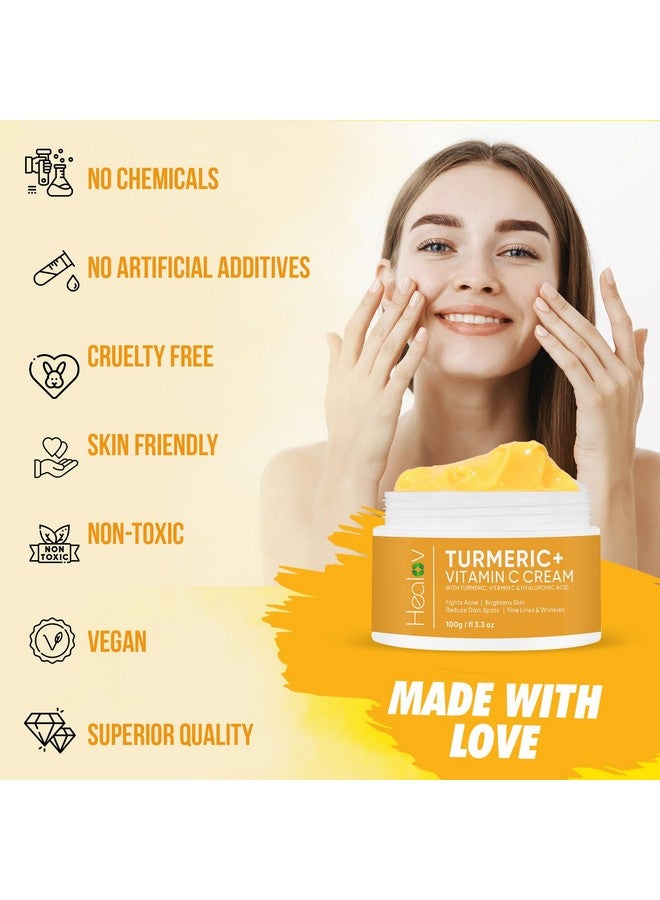 Healov Turmeric Cream For Skin Brightening - All Natural Face & Body Turmeric Skin Lotion - Turmeric Cleanses Skin, Fights Acne, Evens Tone, Marks, Sun Damage, & Age Spots - Pure Turmeric Cream (Large) - Image 2