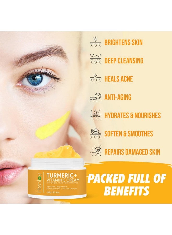Healov Turmeric Cream For Skin Brightening - All Natural Face & Body Turmeric Skin Lotion - Turmeric Cleanses Skin, Fights Acne, Evens Tone, Marks, Sun Damage, & Age Spots - Pure Turmeric Cream (Large) - Image 4