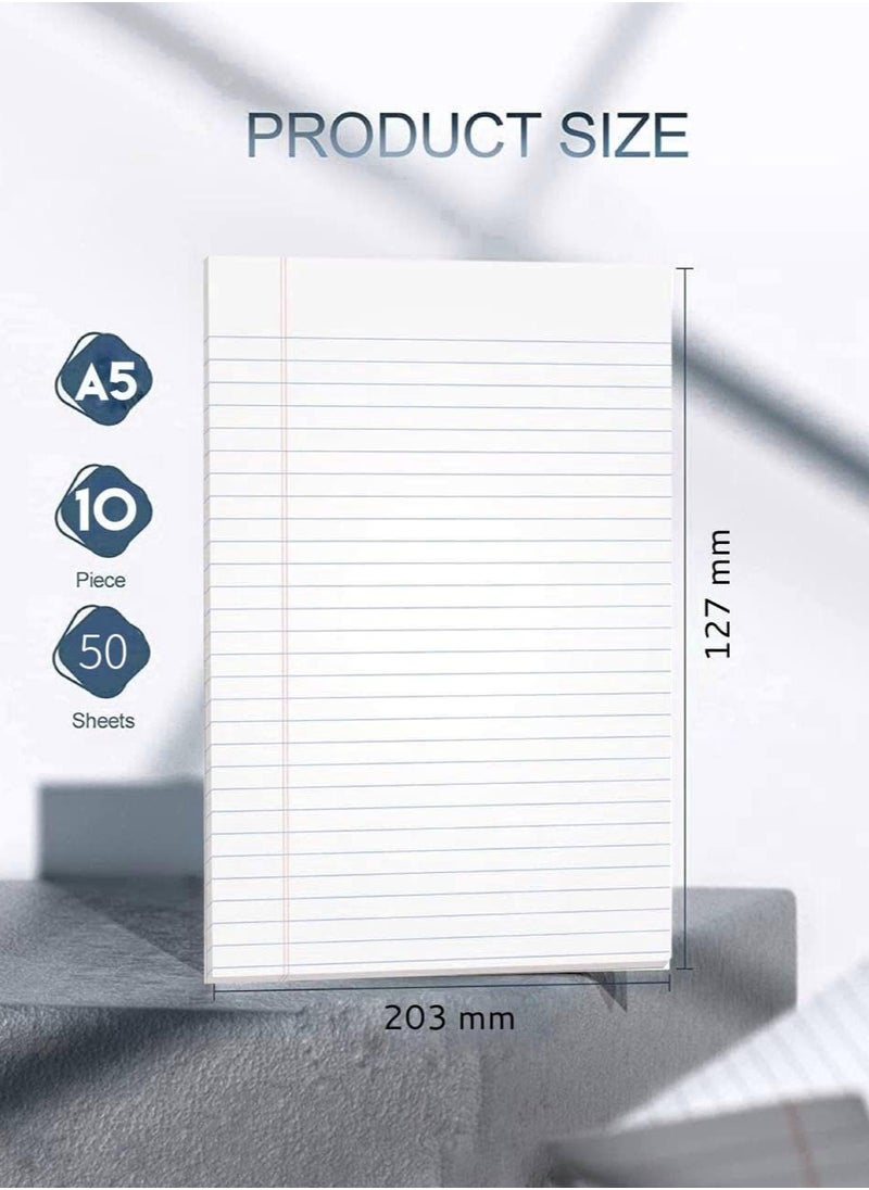 MARKQ - A5 Single Line 50 Sheets Writing Pad for School and College, 10-Pack - Image 1