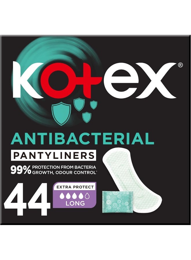 Kotex Antibacterial Panty Liners, 99% Protection from Bacteria Growth, Long Size, 44 - Image 1