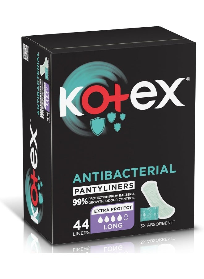Kotex Antibacterial Panty Liners, 99% Protection from Bacteria Growth, Long Size, 44 - Image 2