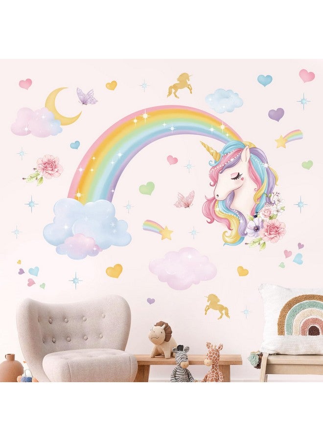 wondever Rainbow Wall Stickers Unicorn Clouds Peel And Stick Wall Art Decals For Girls Bedroom Kids Room Baby Nursery - Image 1