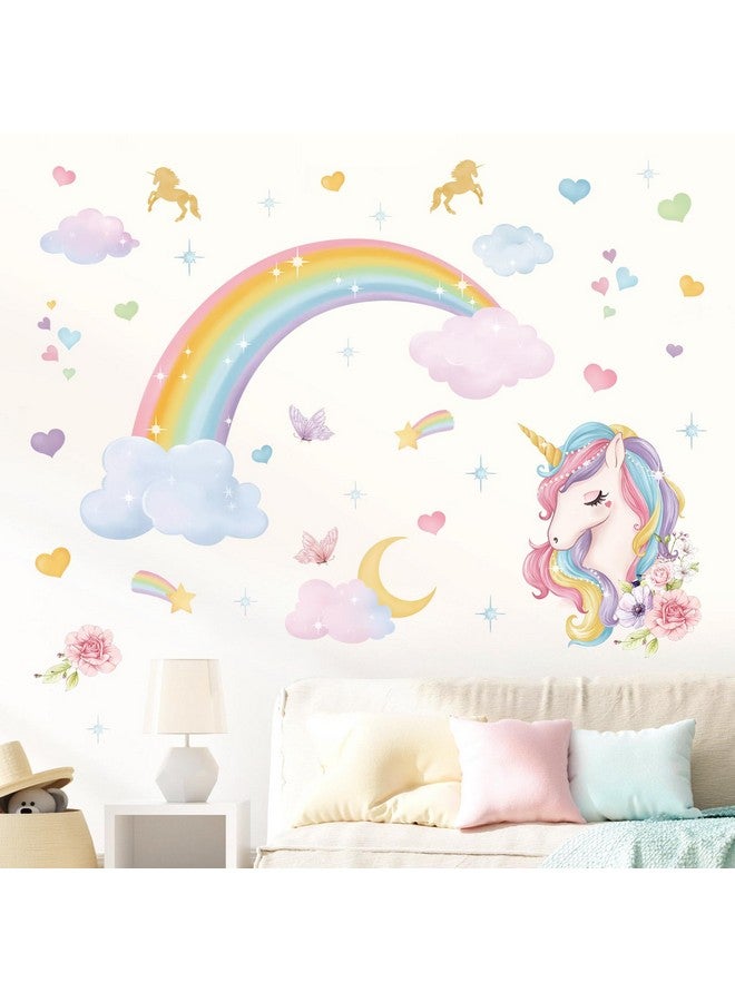 wondever Rainbow Wall Stickers Unicorn Clouds Peel And Stick Wall Art Decals For Girls Bedroom Kids Room Baby Nursery - Image 3
