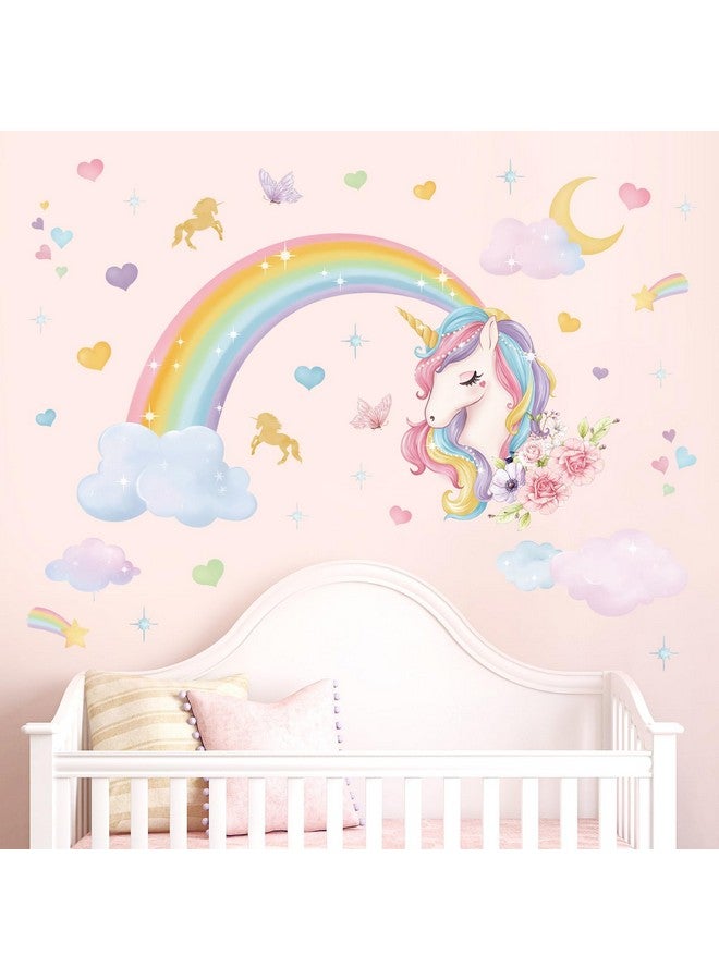 wondever Rainbow Wall Stickers Unicorn Clouds Peel And Stick Wall Art Decals For Girls Bedroom Kids Room Baby Nursery - Image 2