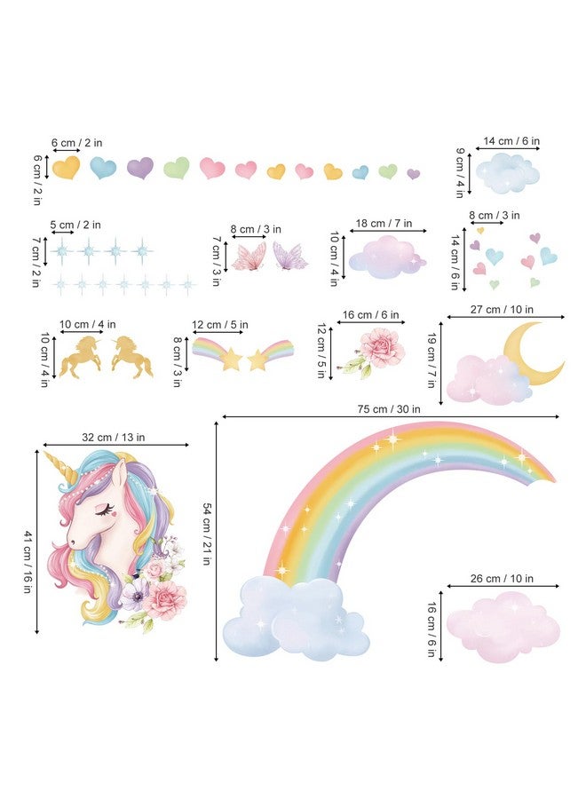 wondever Rainbow Wall Stickers Unicorn Clouds Peel And Stick Wall Art Decals For Girls Bedroom Kids Room Baby Nursery - Image 4