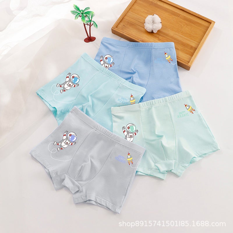 Summer New Boys Underwear Cartoon Printed 2-13 Years Old Childrens Boxer Pants Childrens Breathable Students Boxer Pants [explore the moon] 