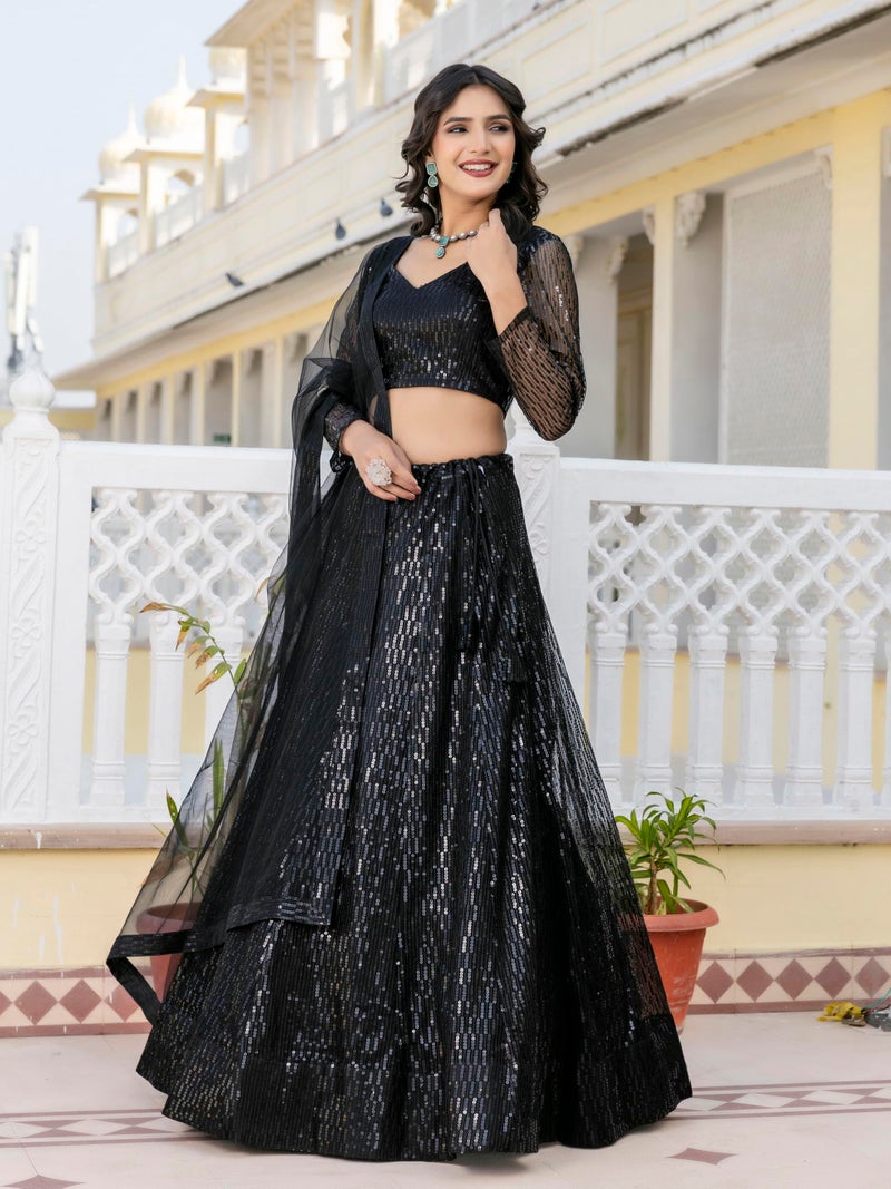 TRENDMALLS Black Net Embroidery Sequence Work Semi-Stitched Lehenga Choli with Net Dupatta For Women-L261-Black (Wedding-Bridal-Latest-Lehenga-Choli_Free Size) - Image 4
