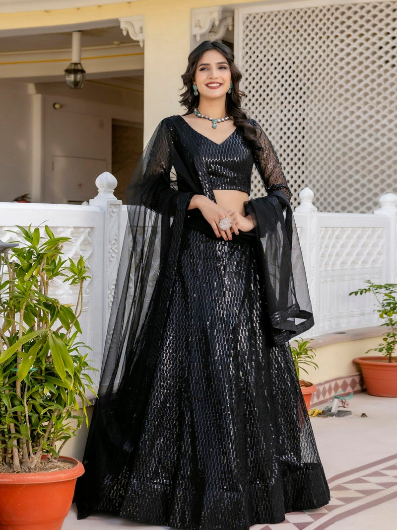 TRENDMALLS Black Net Embroidery Sequence Work Semi-Stitched Lehenga Choli with Net Dupatta For Women-L261-Black (Wedding-Bridal-Latest-Lehenga-Choli_Free Size) - Image 5